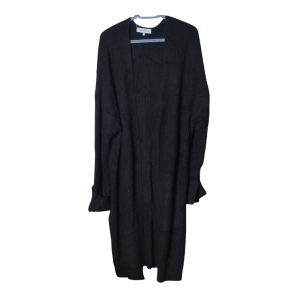 WeWoreWhat Coatigan Black Ribbed Knit Long Line Duster Size M/L‎